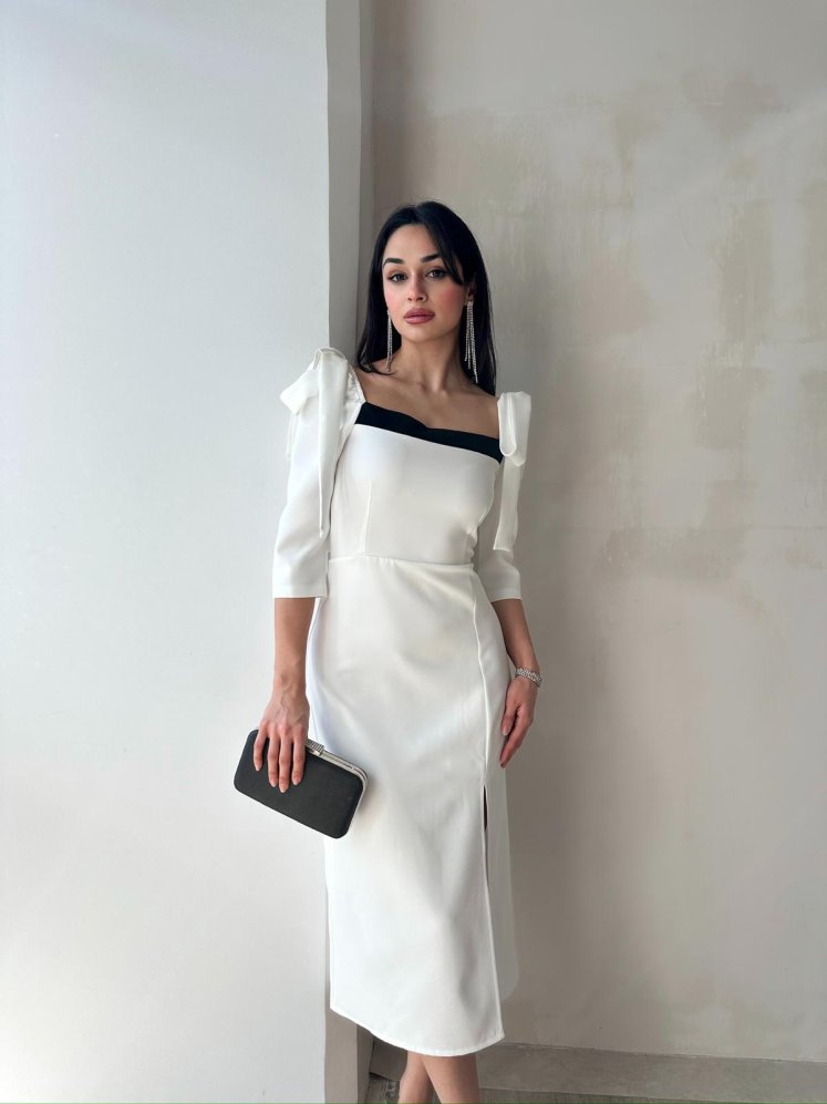 Vatkalı Midi HİNTON Elbise 2082 - Beyaz - Mooi Butik