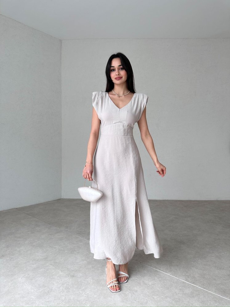 Vatkalı Midi LİPA Elbise 7733 - Taş - Mooi Butik