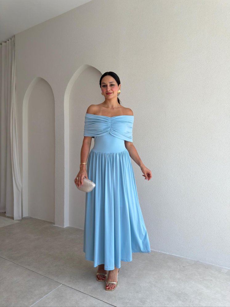 VENDY Midi Elbise 5452 - Bebe Mavisi - Mooi Butik