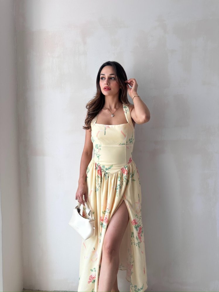 VERONİCA Maxi Elbise 6505 - Sarı - Mooi Butik