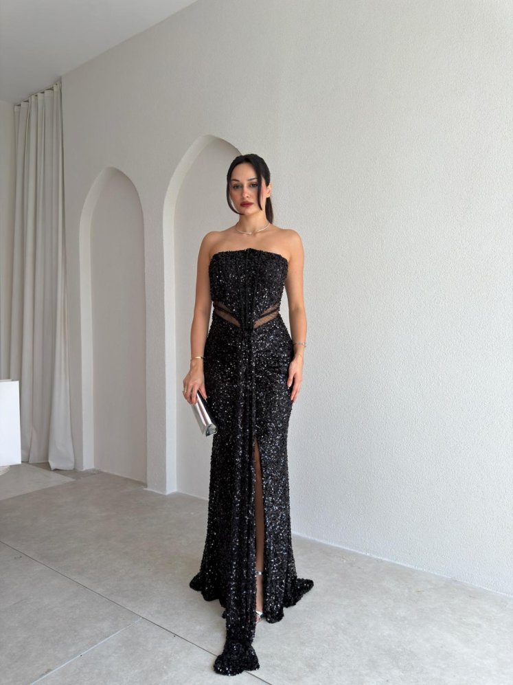 VİANA Payetli Maxi Elbise 4043 - Siyah - Mooi Butik