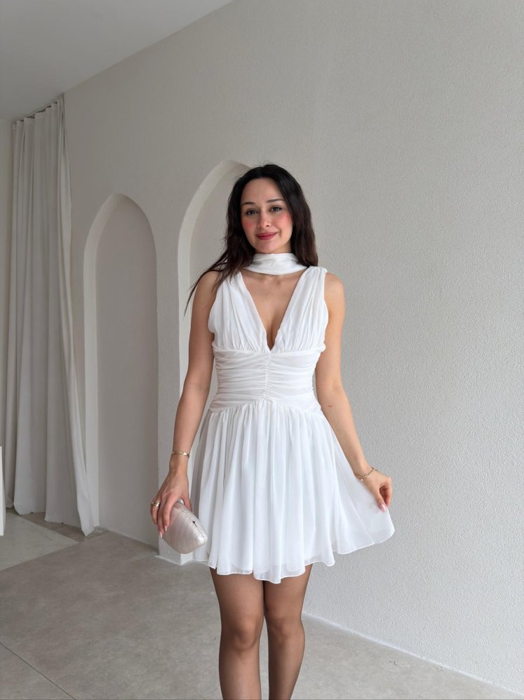 VİCTORİA Mini Elbise 0922 - Beyaz - Mooi Butik
