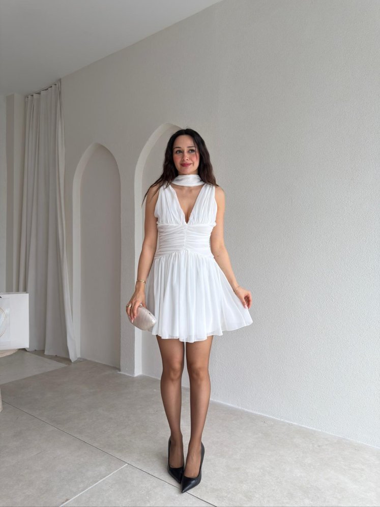 VİCTORİA Mini Elbise 0922 - Beyaz - Mooi Butik