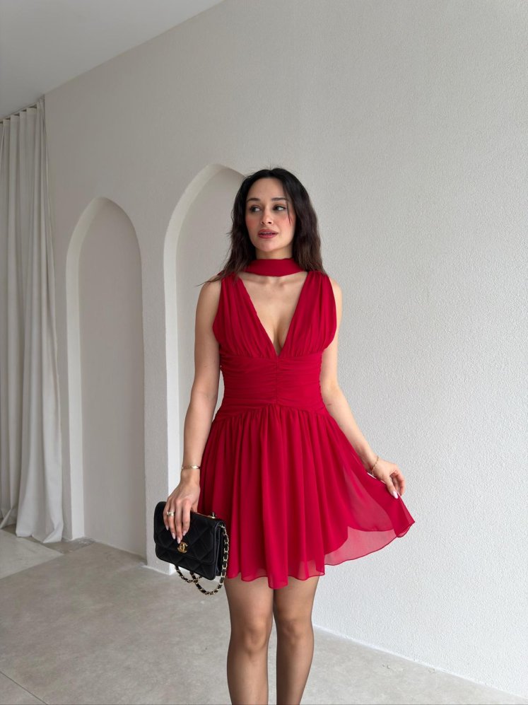 VİCTORİA Mini Elbise 0922 - Kırmızı - Mooi Butik