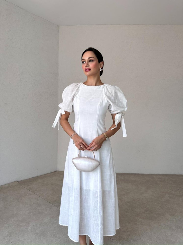 VİKONS Midi Elbise 6754 - Beyaz - Mooi Butik