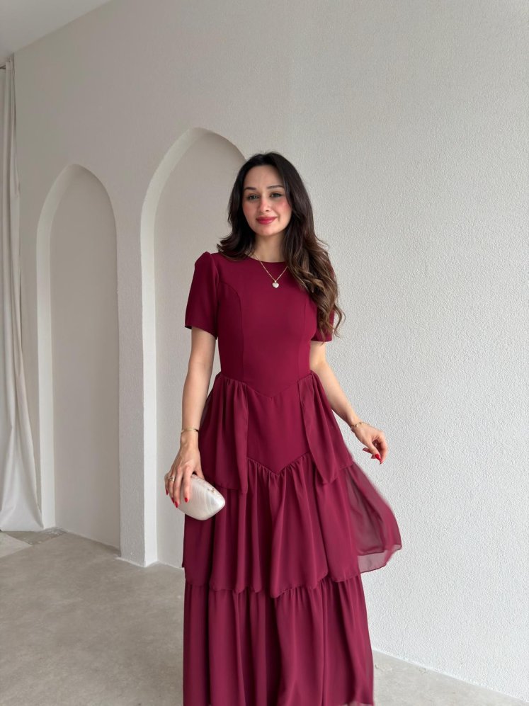 VİLLEROY Midi Elbise 1700 - Bordo - Mooi Butik