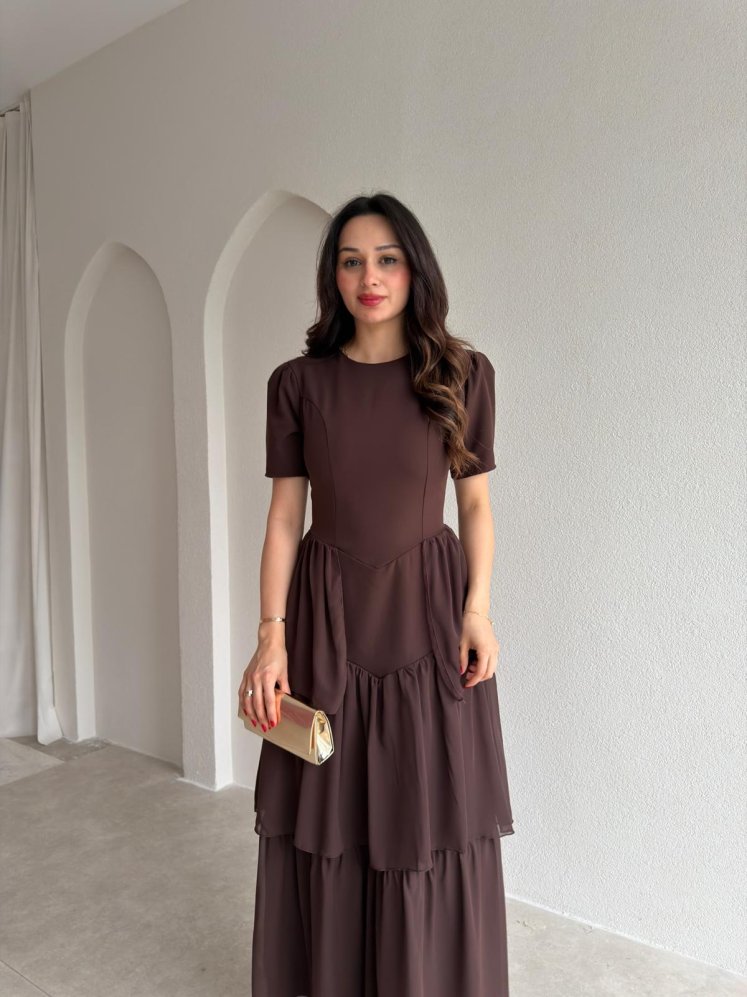 VİLLEROY Midi Elbise 1700 - Acı Kahve - Mooi Butik