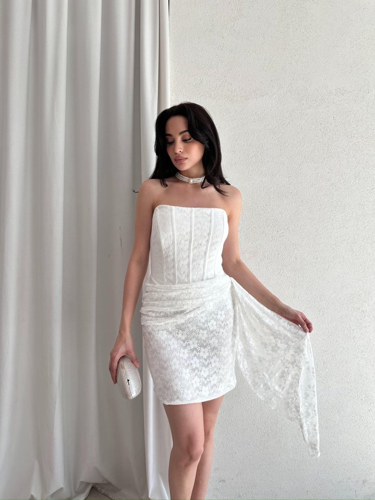 VİNELLA Mini Elbise 3742 - Beyaz - Mooi Butik