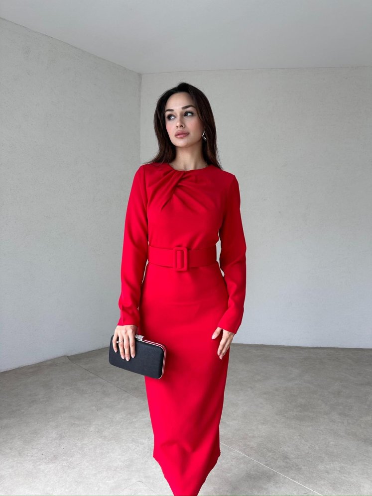 VİOLA Midi Elbise 1009 - Kırmızı - Mooi Butik