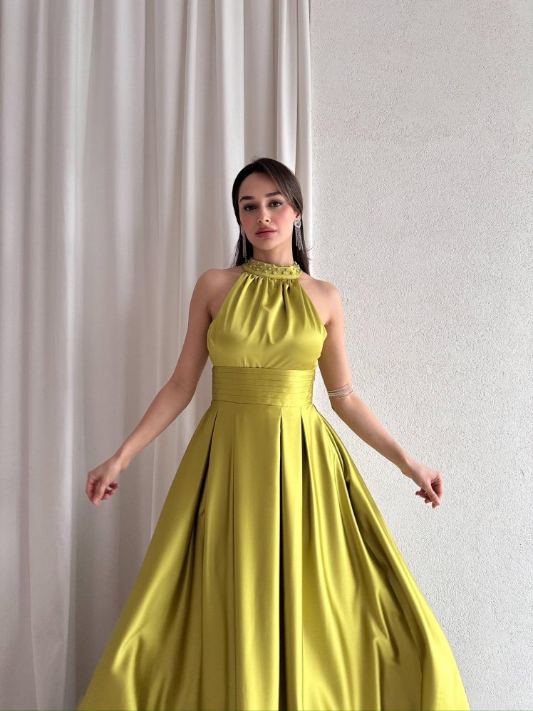 VİTO Maxi Elbise 7008 - Yağ Yeşili - Mooi Butik