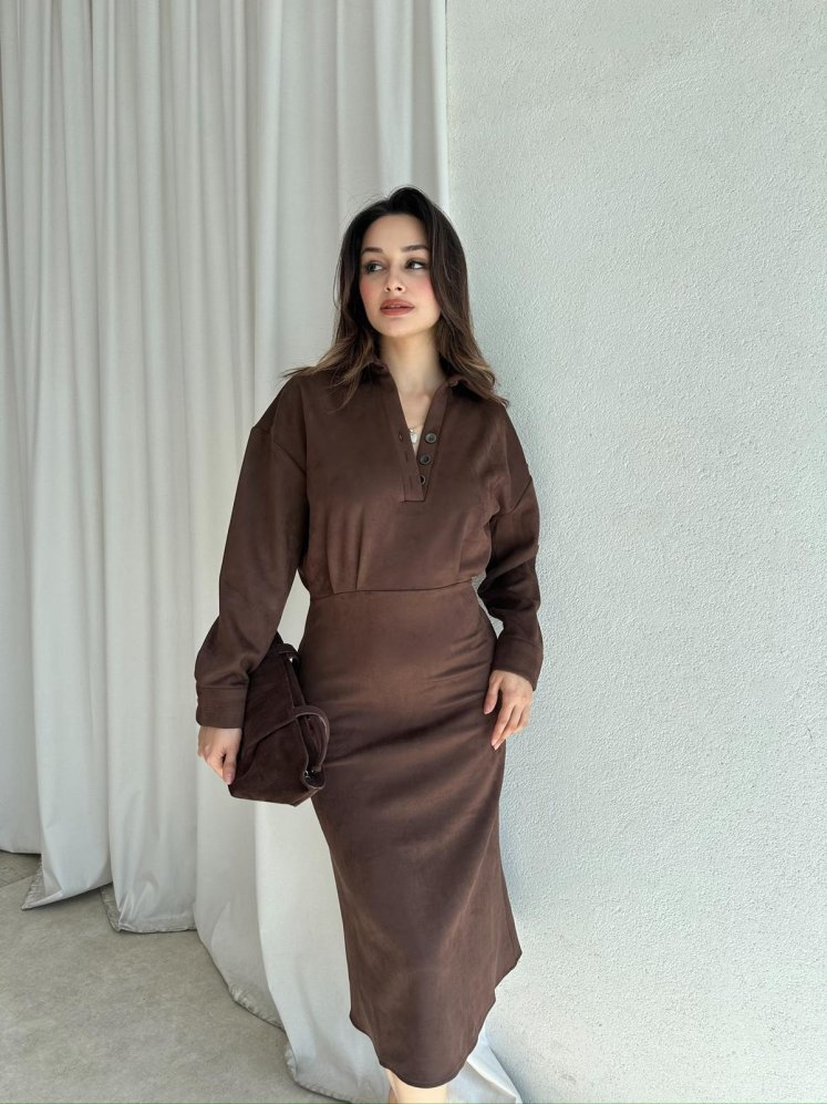 VİVA Midi Elbise 8620 - Acı Kahve - Mooi Butik