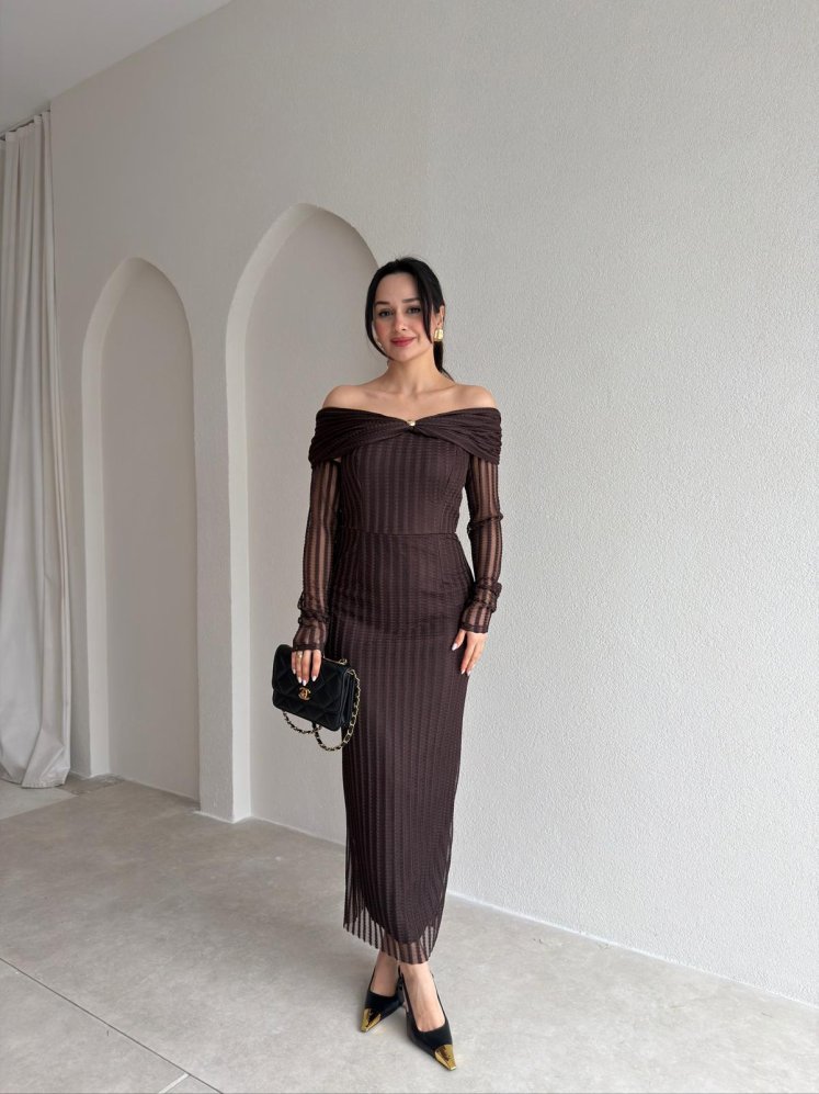 VİVALDİ Midi Elbise 3965 - Acı Kahve - Mooi Butik