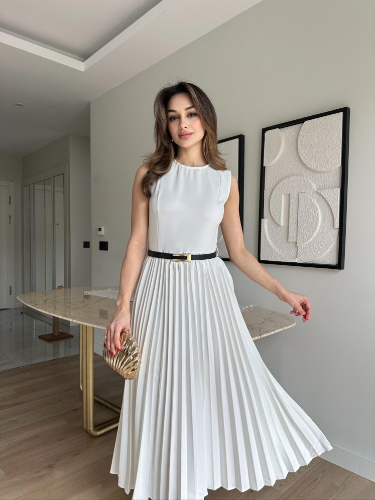 VOVİA Midi Elbise 8777 - Beyaz - Mooi Butik