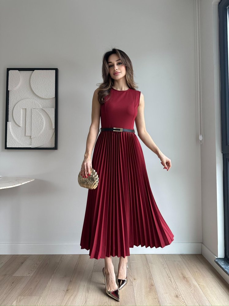 VOVİA Midi Elbise 8777 - Bordo - Mooi Butik