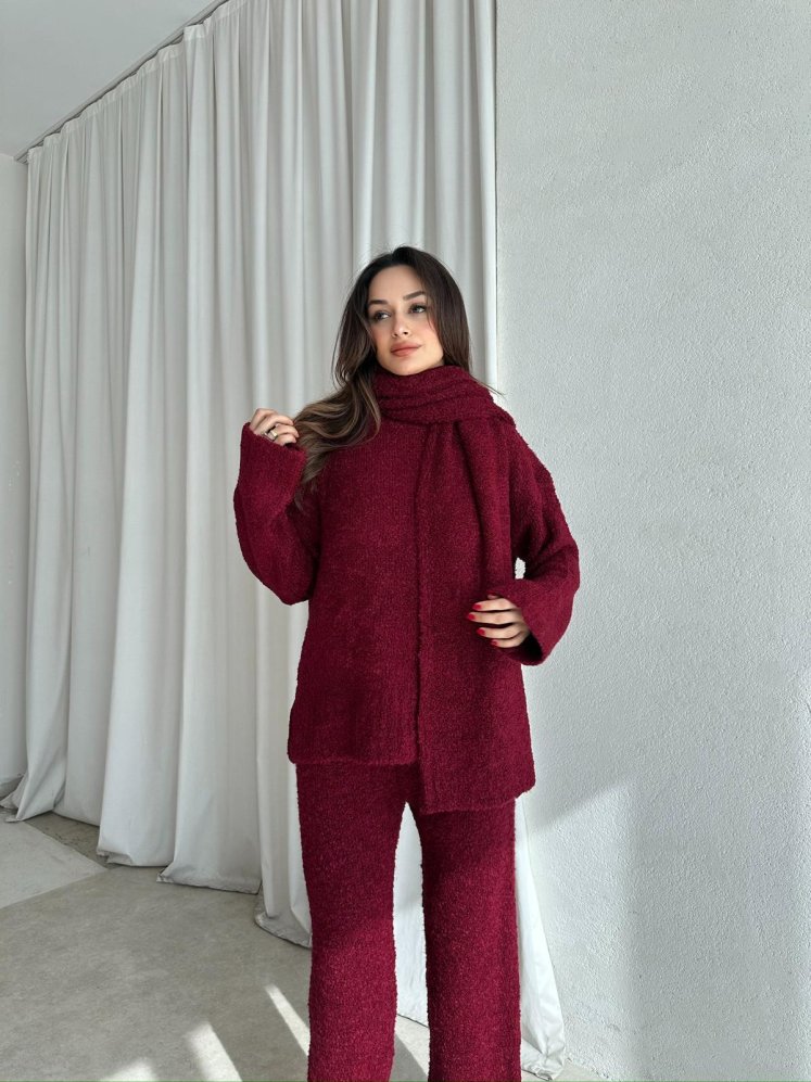 WALNUT Buklet Kumaş Takım 8672 - Bordo - Mooi Butik