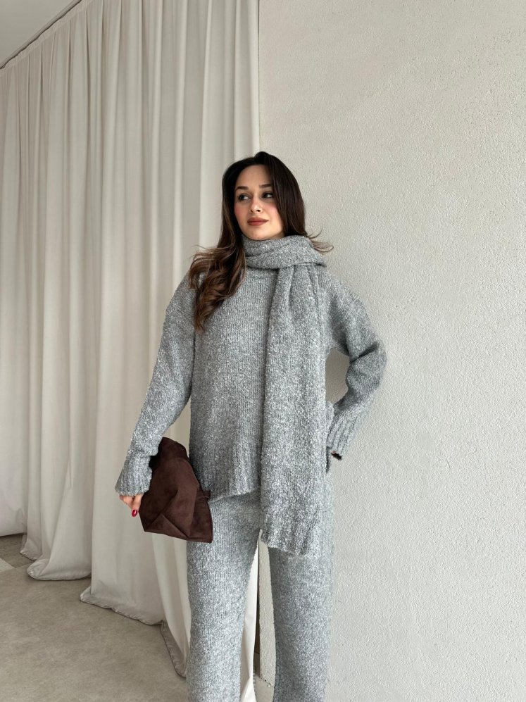 WALNUT Buklet Kumaş Takım 8672 - Gri - Mooi Butik