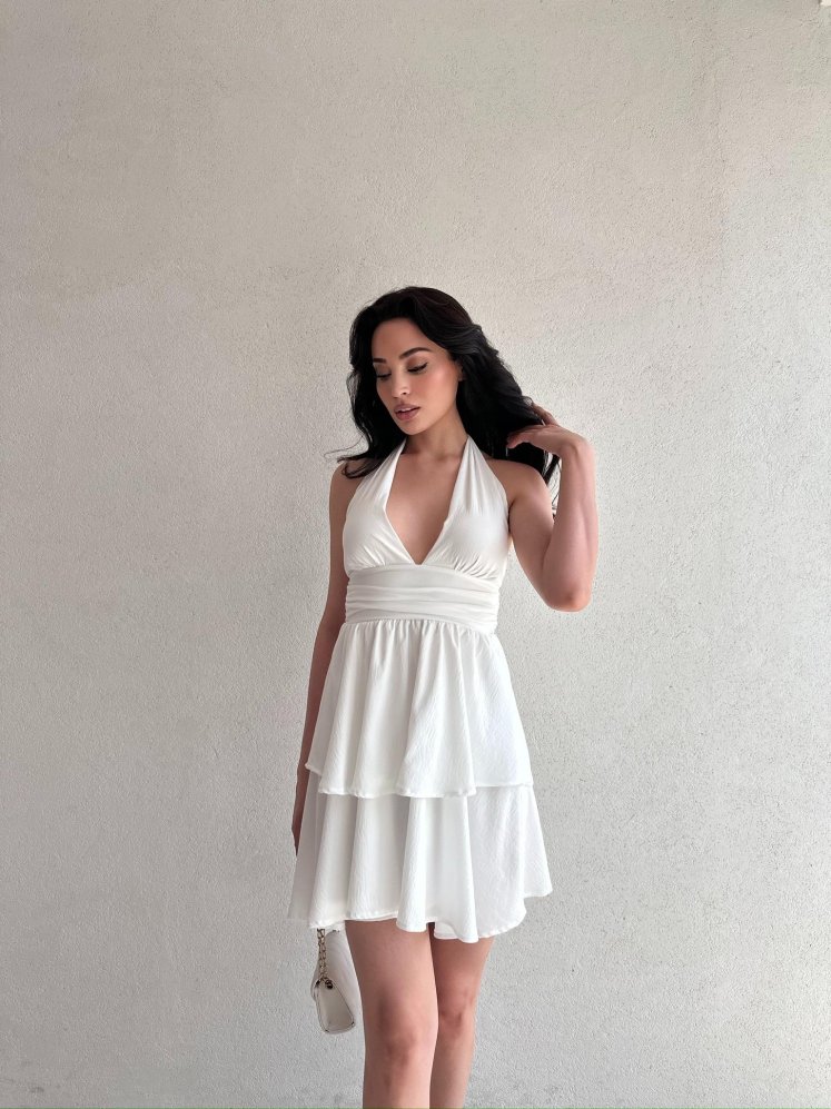 WARSHEL Mini Elbise 2872 - Beyaz - Mooi Butik