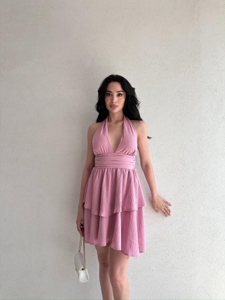 WARSHEL Mini Elbise 2872 - Pudra - Mooi Butik