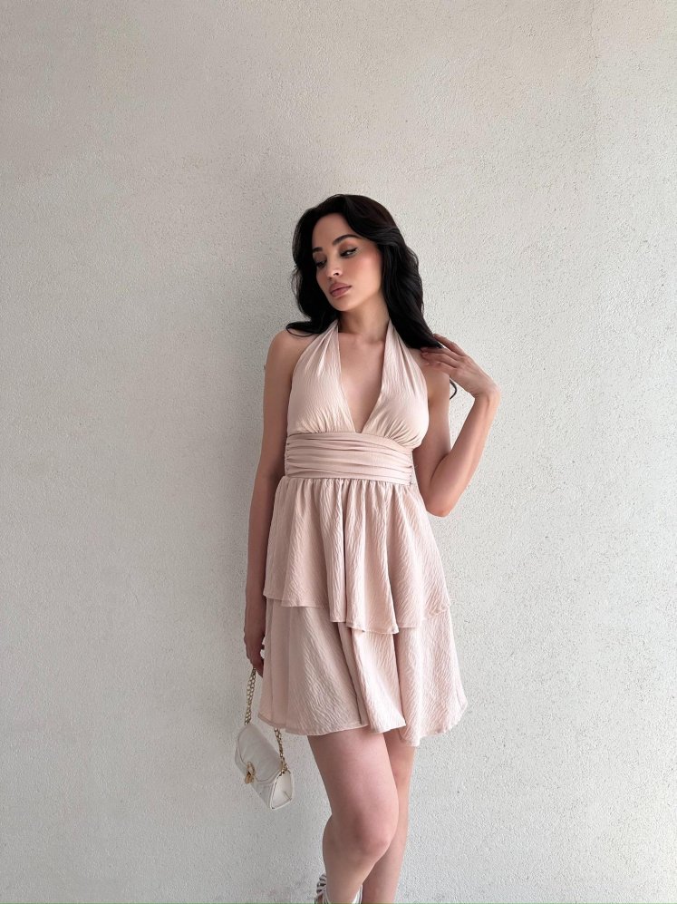 WARSHEL Mini Elbise 2872 - Vizon - Mooi Butik