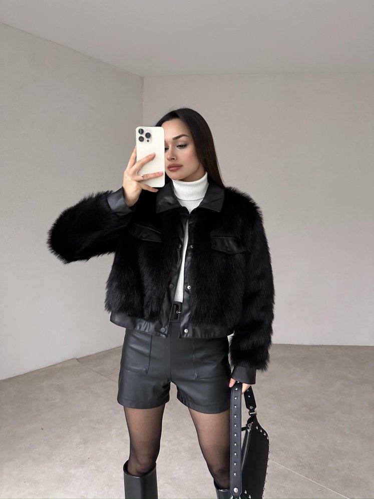 WESSA Kürk Ceket 5111 - Siyah - Mooi Butik