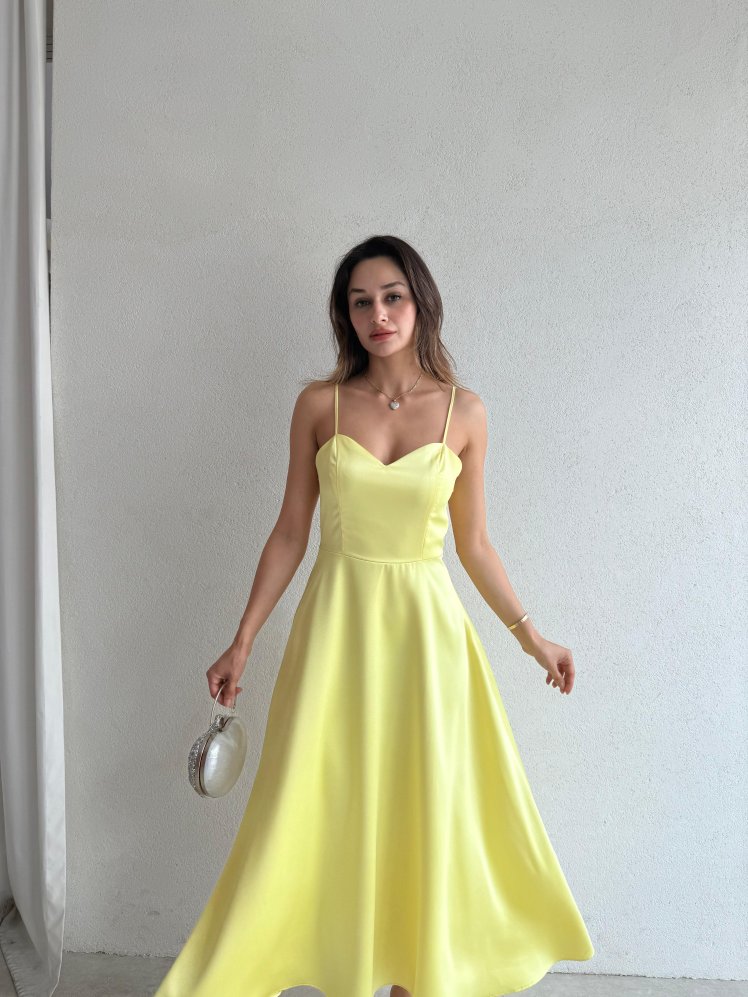 WEXLER Midi Elbise 9046 - Sarı - Mooi Butik