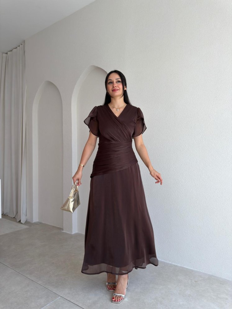 WHİTNEY Maxi Elbise 6571 - Acı Kahve - Mooi Butik