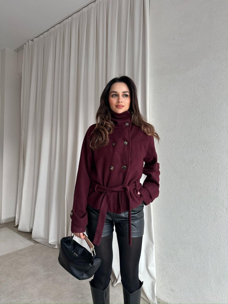 WOLDE Kuşaklı Ceket 8784 - Bordo - Mooi Butik