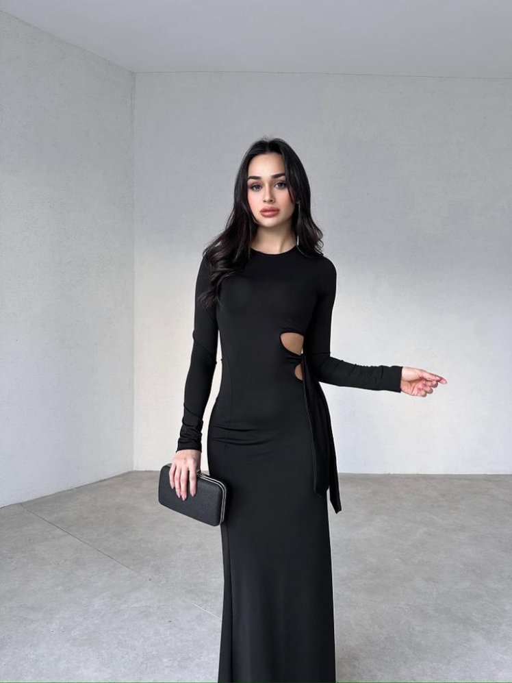 Yan Dekolteli Maxi BRANKA Elbise 3010 - Siyah - Mooi Butik