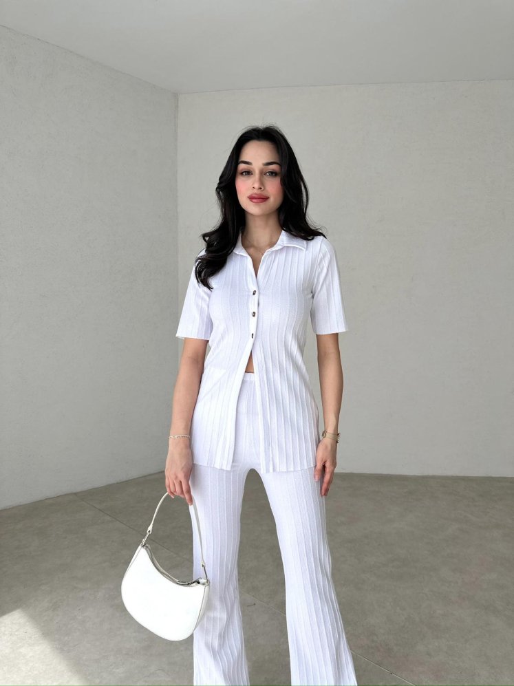 Yarım Düğmeli NİGEL Takım 4049 - Beyaz - Mooi Butik