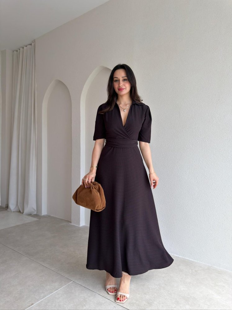 YOLANTE Kareli Midi Elbise 5506 - Siyah - Mooi Butik