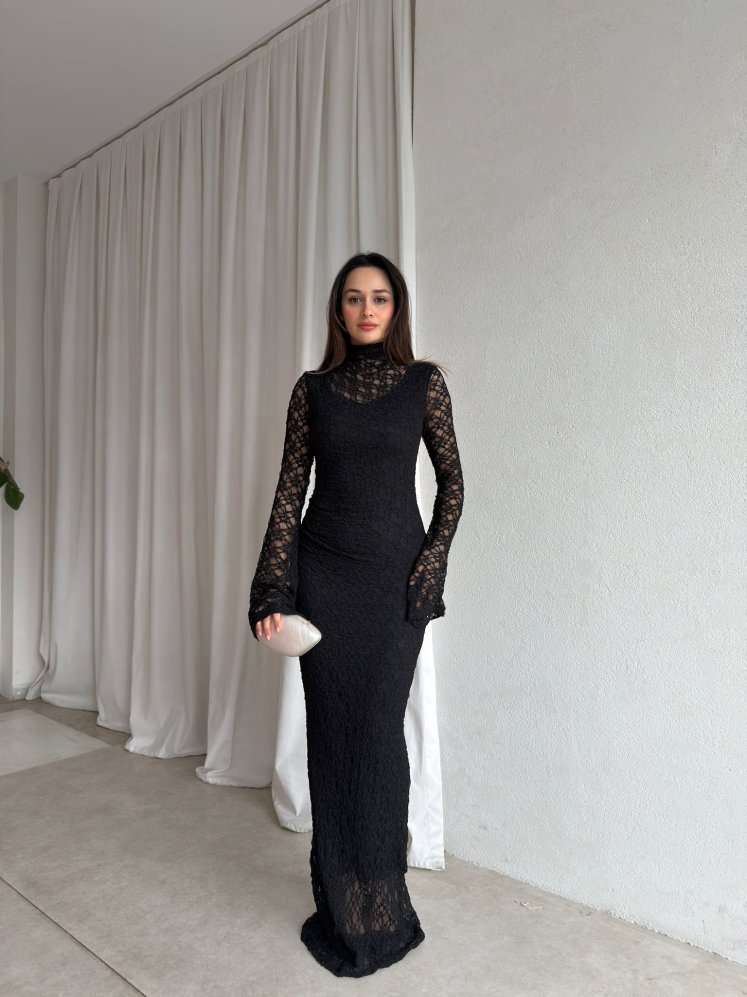 YORYO Dantelli Elbise 8221 - Siyah - Mooi Butik