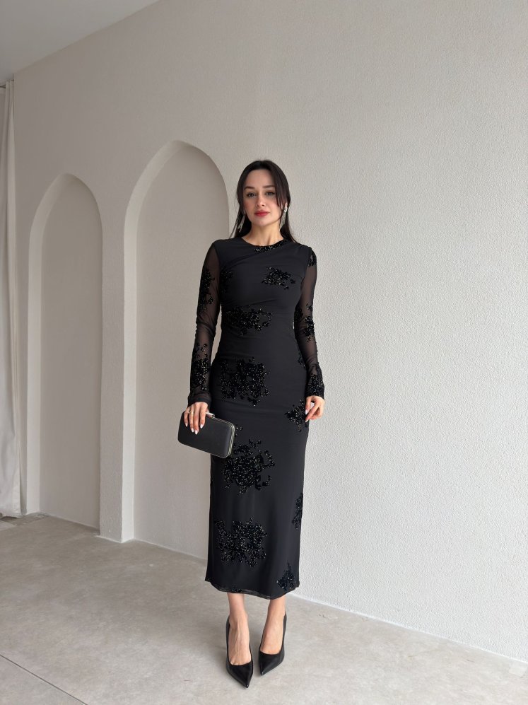 JULİA Midi Elbise 9068 - Siyah - Mooi Butik