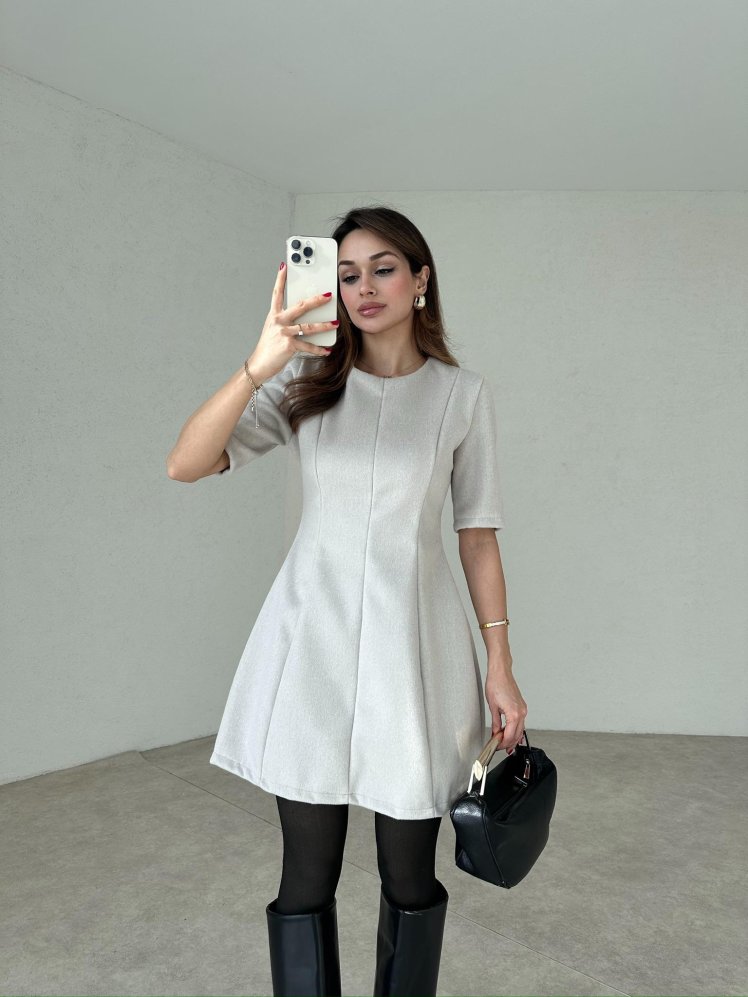 YULİANA Mini Elbise 3560 - Bej - Mooi Butik