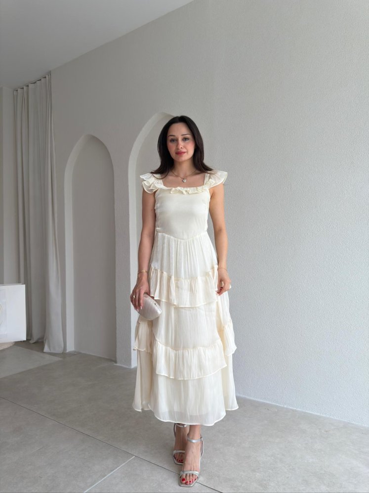 YVONNE Midi Elbise 7546 - Beyaz - Mooi Butik