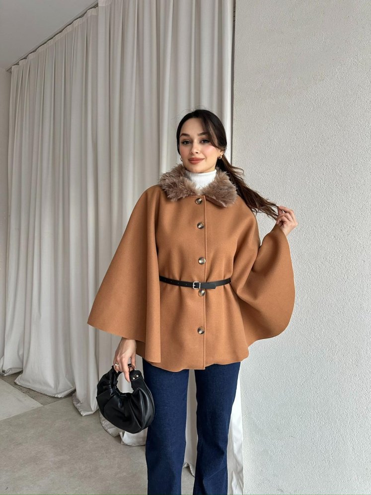 ZANGER Kürklü Panço 8550 - Camel - Mooi Butik