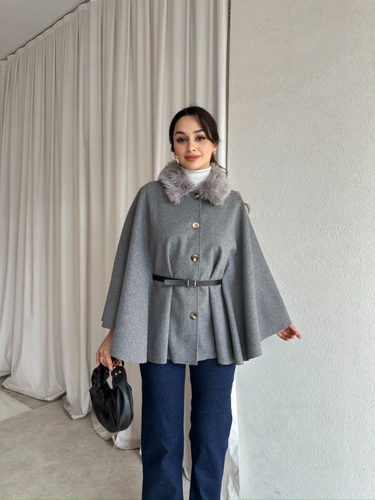 ZANGER Kürklü Panço 8550 - Gri - Mooi Butik