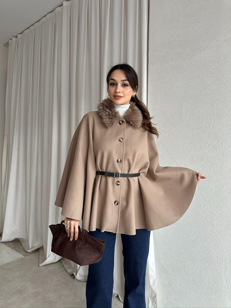 ZANGER Kürklü Panço 8550 - Vizon - Mooi Butik