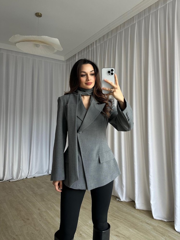 ZEGNA Şallı Ceket 8370 - Gri - Mooi Butik