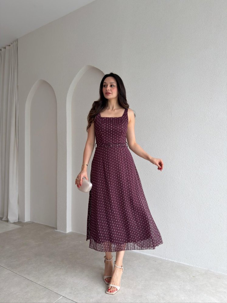 ZELDA Kemerli Midi Elbise 4167 - Bordo - Mooi Butik