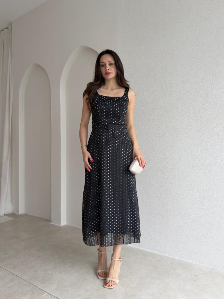 ZELDA Kemerli Midi Elbise 4167 - Siyah - Mooi Butik