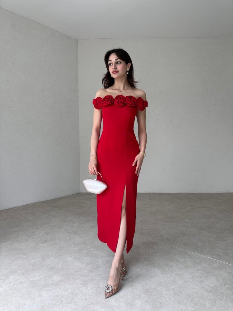 ZİLEY Midi Elbise - Kırmızı (8117) - Mooi Butik