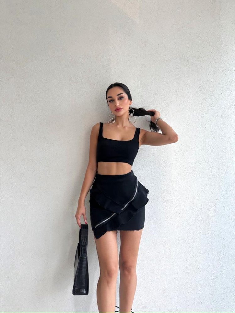 Zipper Detailed Jean Skirt - Mooi Butik