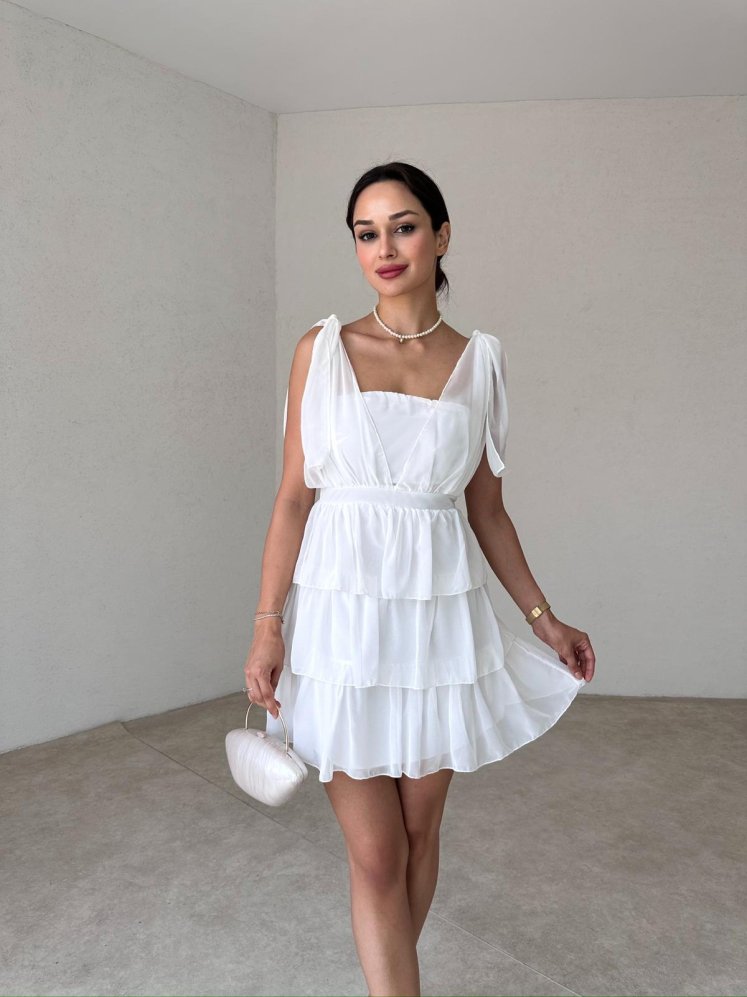 ZONEX Mini Elbise 8989 - Beyaz - Mooi Butik