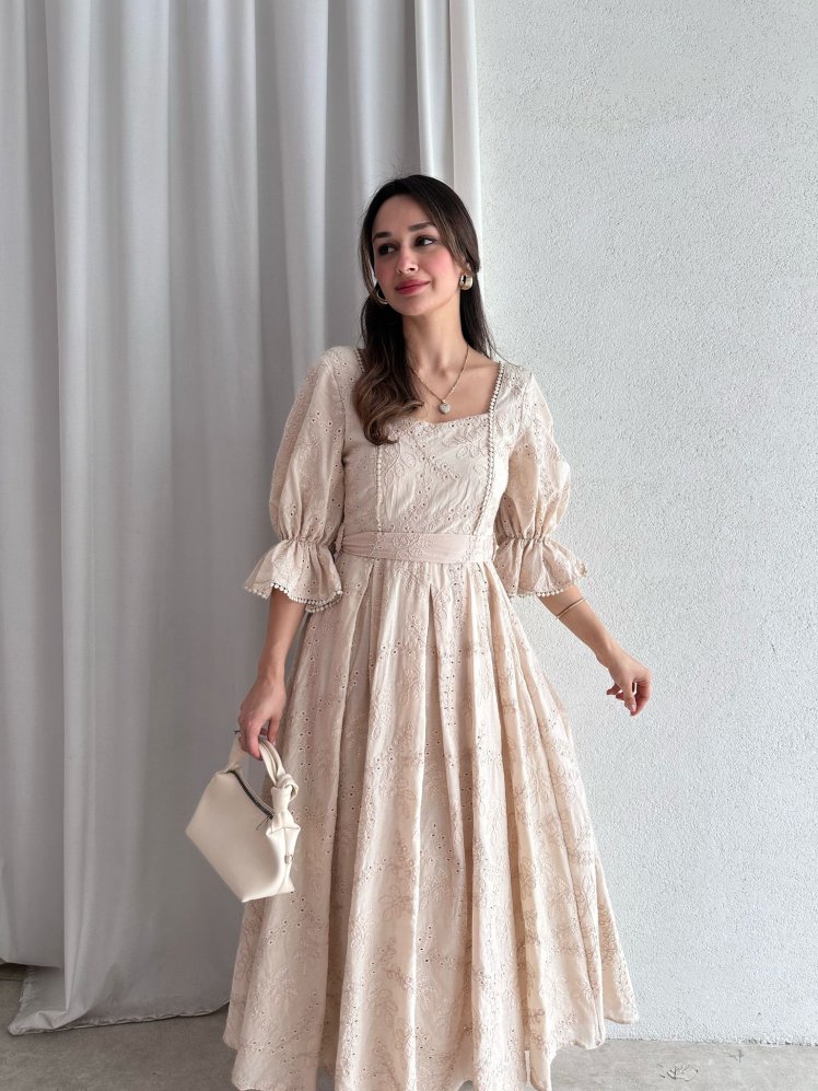 ZURİCH Midi Elbise 7439 - Bej - Mooi Butik